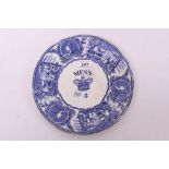 19th century blue and white transfer printed Mess plate by W.W.