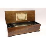 Large 19th century Swiss cylinder music box - rosewood case with painted decoration,