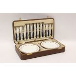 Late Victorian Aynsley china and silver cake set in fitted case
