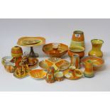 Collection of five various Shelley tablewares in orange tones, some items with drip glaze,