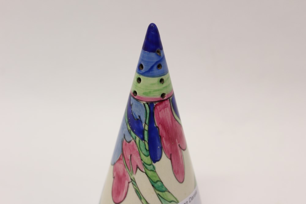 Clarice Cliff hand-painted Bizarre range Rudyard pattern conical caster - printed marks to base, - Image 2 of 3