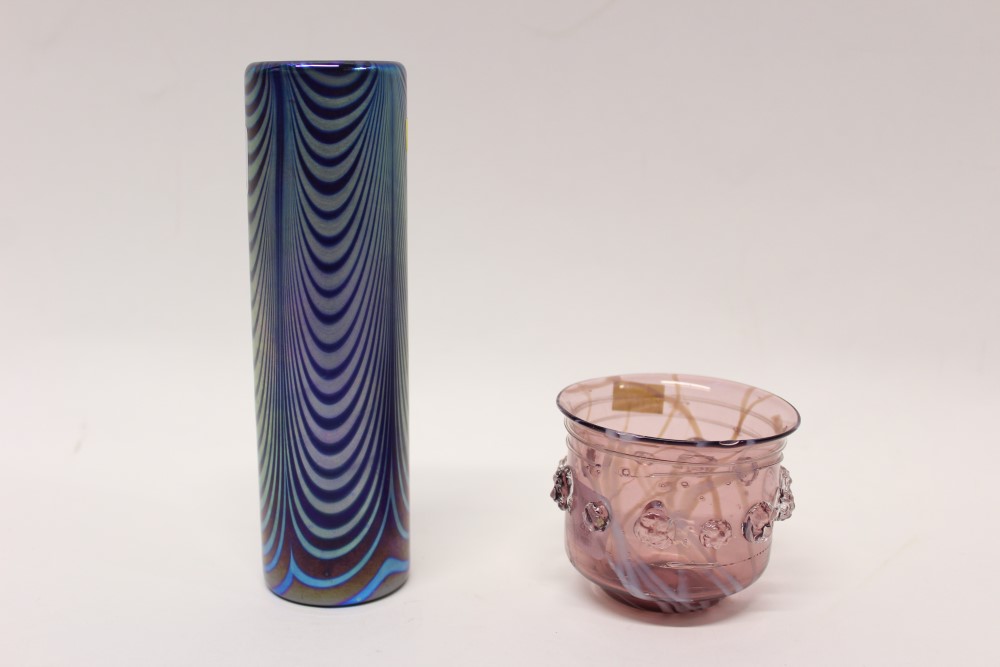 Loetz iridescent blue glass cylindrical vase,