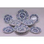 Part service of 20th century Meissen onion pattern, dishes comprising twelve dinner plates,