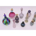 Collection of studio glass scent bottles by Murano and others,