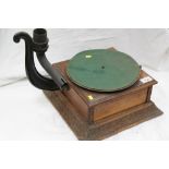 Early 20th century gramophone with carved wooden base (lacking horn)