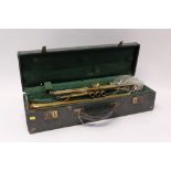 Brass trumpet engraved 'Super-Vax Artiste Model', with valves,