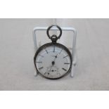 Victorian silver pocket watch with white enamel dial, signed - H.