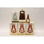 Five Wade Bells Whisky decanters with contents - all boxed,