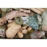 Doll parts - German bisque heads, ball-jointed limbs, a much-loved teddy, plus a selection of dolls,