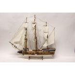 Large scratch-built model of a tall sailing ship on stand,