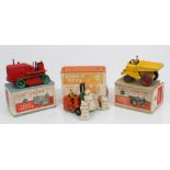 Dinky Dumper Truck no. 562, Heavy Tractor no. 563 and a Coventry Climax Forklift Truck no.