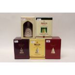 Five Wade Bells Whisky decanters with contents - all boxed