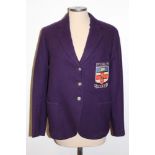 1936 - 1937 University of London Athletics blazer - purple wool with badge, maker Jack Hobbs Ltd.
