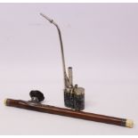 Late 19th / early 20th century Chinese bamboo opium pipe with white metal saddle,