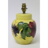 Moorcroft pottery table lamp decorated in the Hibiscus pattern on yellow ground - impressed marks