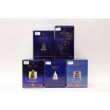 Five Wade Bells Whisky decanters with contents - all boxed