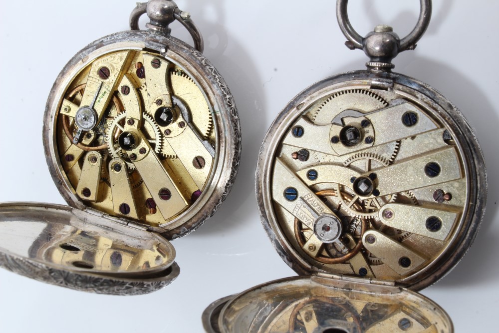 Victorian silver pocket watch on a fancy link chain with goldstone panels and two Victorian silver - Image 8 of 9