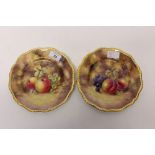Pair of Royal Worcester plates with gilt rim and hand-painted fruit decoration, signed - J.