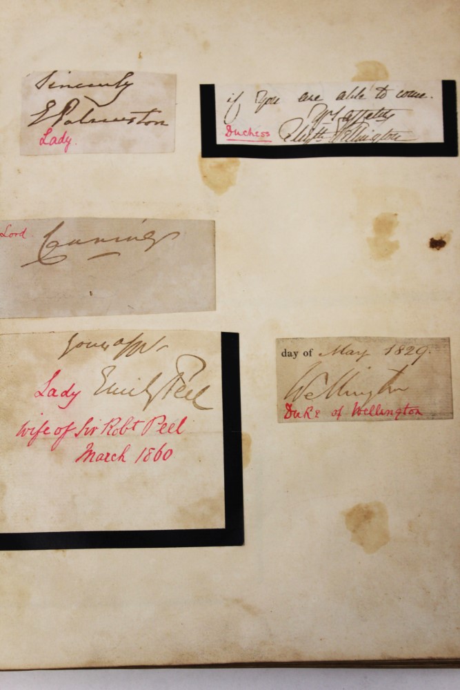 19th century autographs in album - mainly chipped pieces signed Royalty, Dukes, Duchesses, - Image 4 of 8