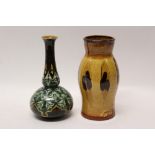 Doulton Lambeth vase with stylised decoration on green and brown ground, impressed marks to base,