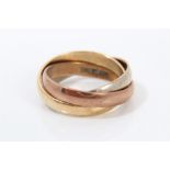 Three-colour gold (9ct) 'Russian' three-part wedding ring CONDITION REPORT Weighs