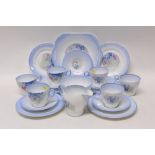 Shelley blue banded tea set with floral decoration (21 pieces)