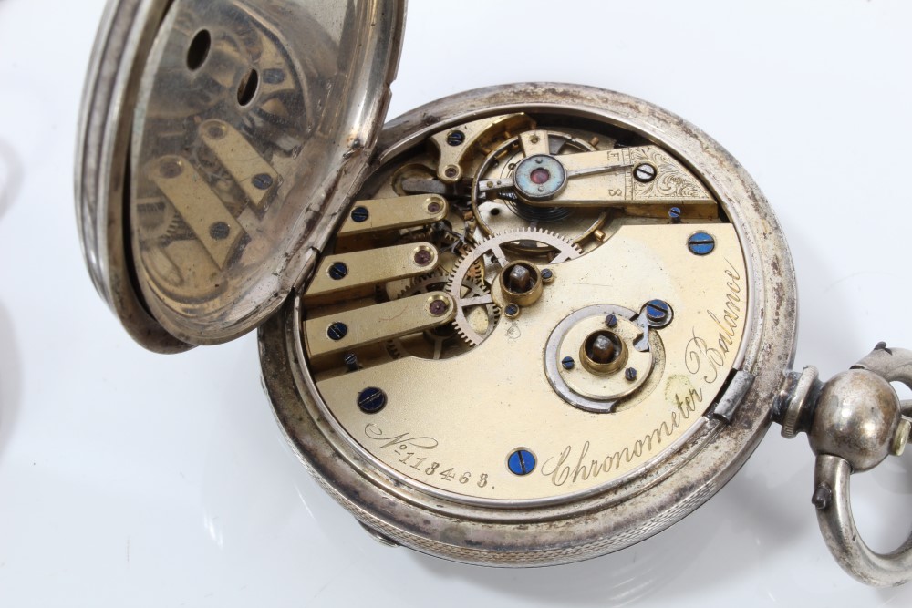 Victorian silver pocket watch on a fancy link chain with goldstone panels and two Victorian silver - Image 5 of 9