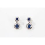 Pair white gold (18ct) and blue sapphire two-stone earrings CONDITION REPORT Total