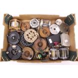 Quantity of vintage fishing reels - including a brass and aluminium salmon reel,