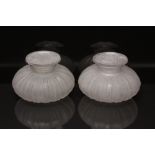 Rare pair Lalique a Cotes clear and frosted glass scent bottles in Bouchon Papillons pattern,