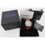 Versace Versus Chronograph wristwatch on red leather strap,