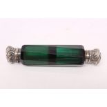 Victorian double-ended green glass scent flask of octagonal form,