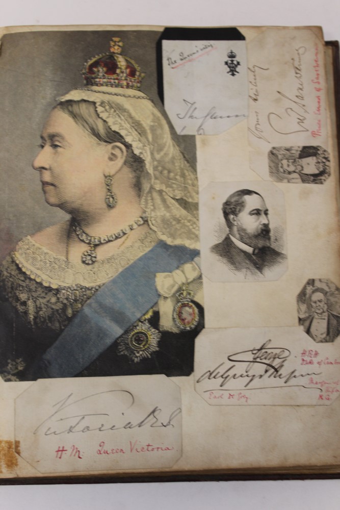 19th century autographs in album - mainly chipped pieces signed Royalty, Dukes, Duchesses, - Image 6 of 8