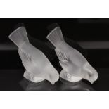 Pair Lalique glass Sparrow paperweights - Moineau Sur Socle, both signed - 'Lalique, France',