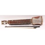 Indian 'Dilruba' with hide covered sound box and ivory and bone decoration,