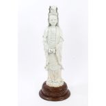 Antique, probably late 17th century Chinese blanc-de-chine figure of Guanyin, on later wooden base,