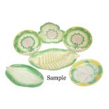 19th century Wedgwood pearlware leaf cabbage moulded dessert service with green and yellow glaze