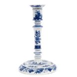 Scarce 18th century Chinese export blue and white candlestick of ringed taper form,