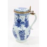 Late 17th century Chinese Kangxi blue and white and gilt metal mounted tankard and cover with