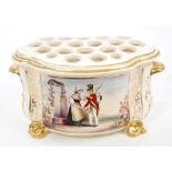 Early 19th century Derby bough pot and pierced cover painted with 'A Soldier's Farewell Scene',
