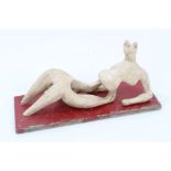 After Henry Moore (1898-1986) plaster and wood maquette for reclining figure, labels to underside,
