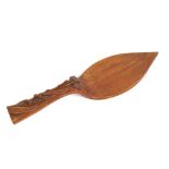 19th century Chinese carved boxwood trowel with relief carved leaf and floral decoration to handle