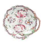 18th century Worcester 'Blind Earl' dish, circa 1756 - 1758, with stalk handle and moulded flowers,