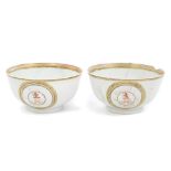 Pair late 18th century Chinese export armorial bowls painted with lion crest and 'JAC' monogram