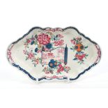 18th century Worcester polychrome spoon tray with unusual Chinese-style floral and landscape