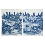 Pair 19th / early 20th century Chinese blue and white porcelain rectangular plaques painted with