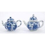 Two late 17th century Chinese Kangxi blue and white miniature 'toy' teapots and covers with moulded