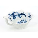 18th century Worcester blue and white leaf moulded butter boat, circa 1756,