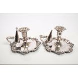 Pair late 18th / early 19th century Old Sheffield Plate chambersticks of shaped circular form,