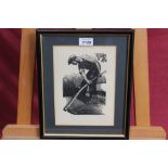 Early / mid-20th century English School woodblock - Scything figure, in glazed frame,